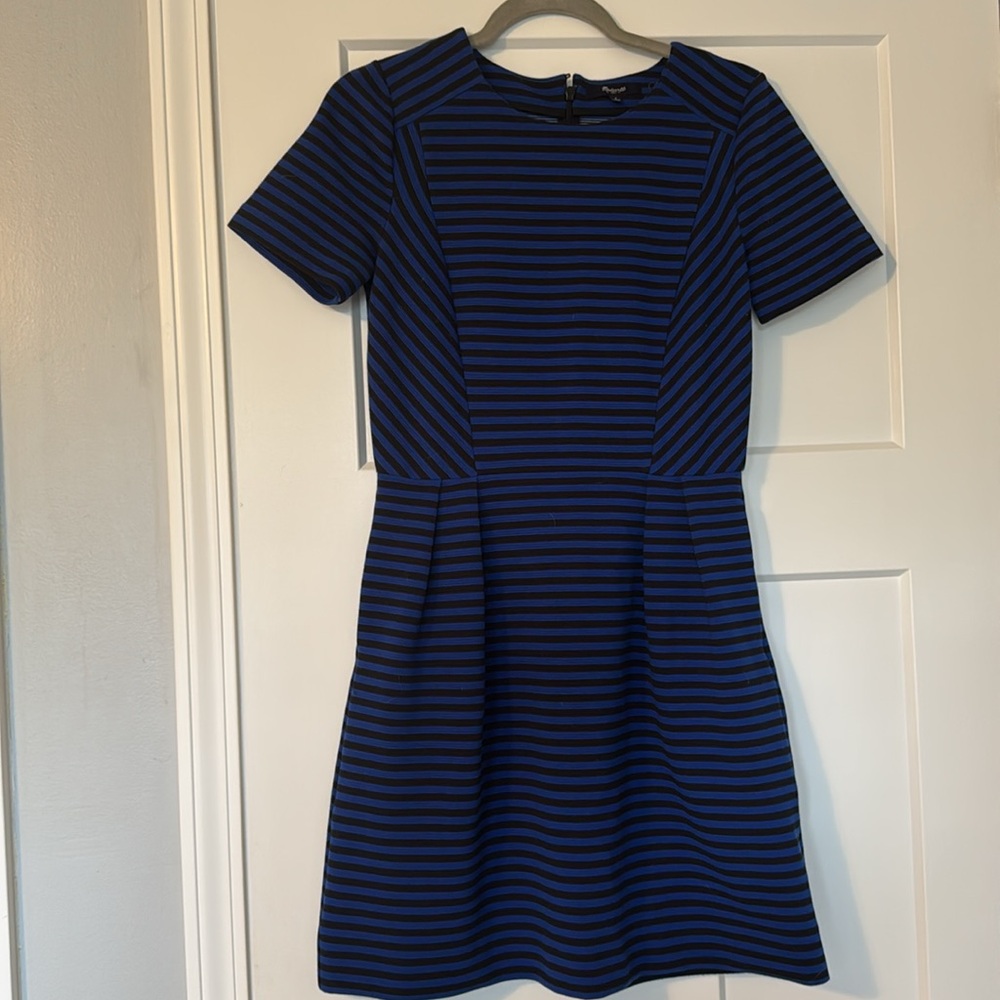 Madewell Royal Blue and Black Striped Fit and Flare Mini Dress size 4